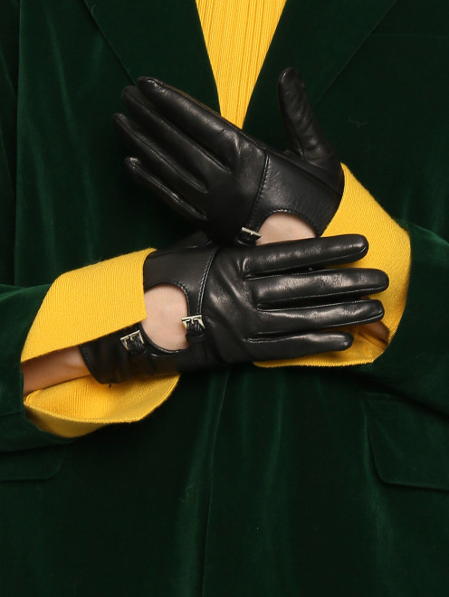 Перчатки из гладкой кожи с декоративными пряжками Ermanno Scervino - МодельОбщийВид