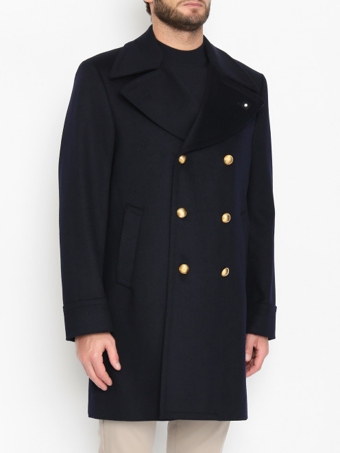 Двубортное пальто из шерсти с карманами LARDINI - МодельВерхНиз
