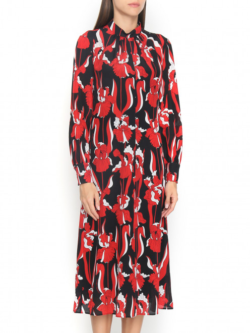 Платье-миди из шелка с узором Moschino Boutique - МодельВерхНиз