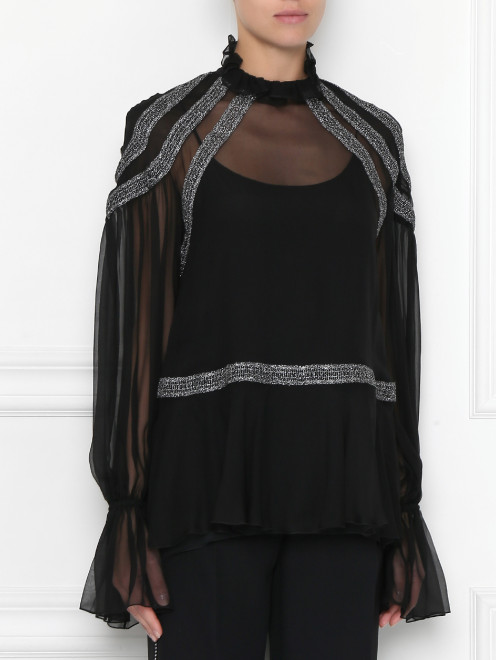 Блуза шелковая со сборкой на рукавах Alberta Ferretti - МодельВерхНиз