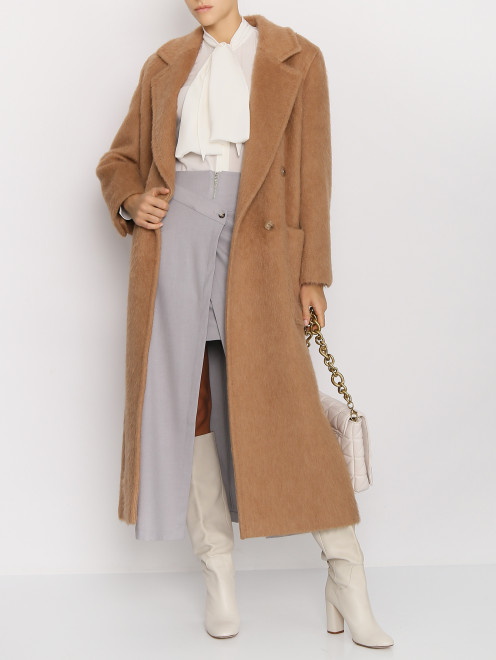 Двубортное пальто из шерсти с ремнем и накладными карманами Max Mara - МодельОбщийВид